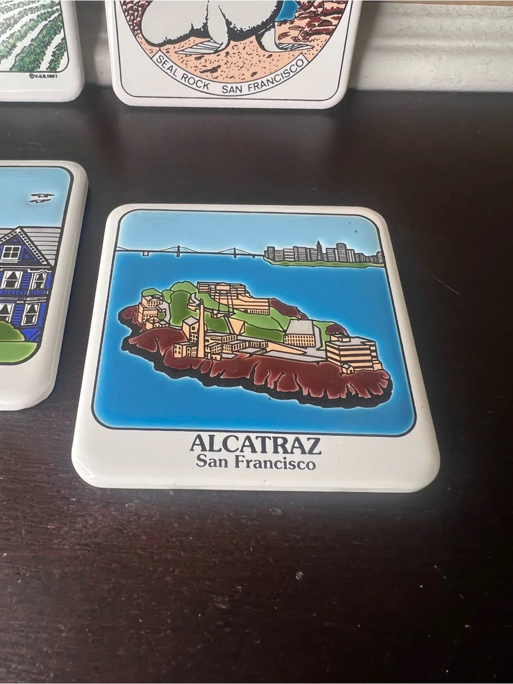 Vintage 1980s San Francisco Ceramic Coasters, Napa Valley, Alcatraz, Seal Rock